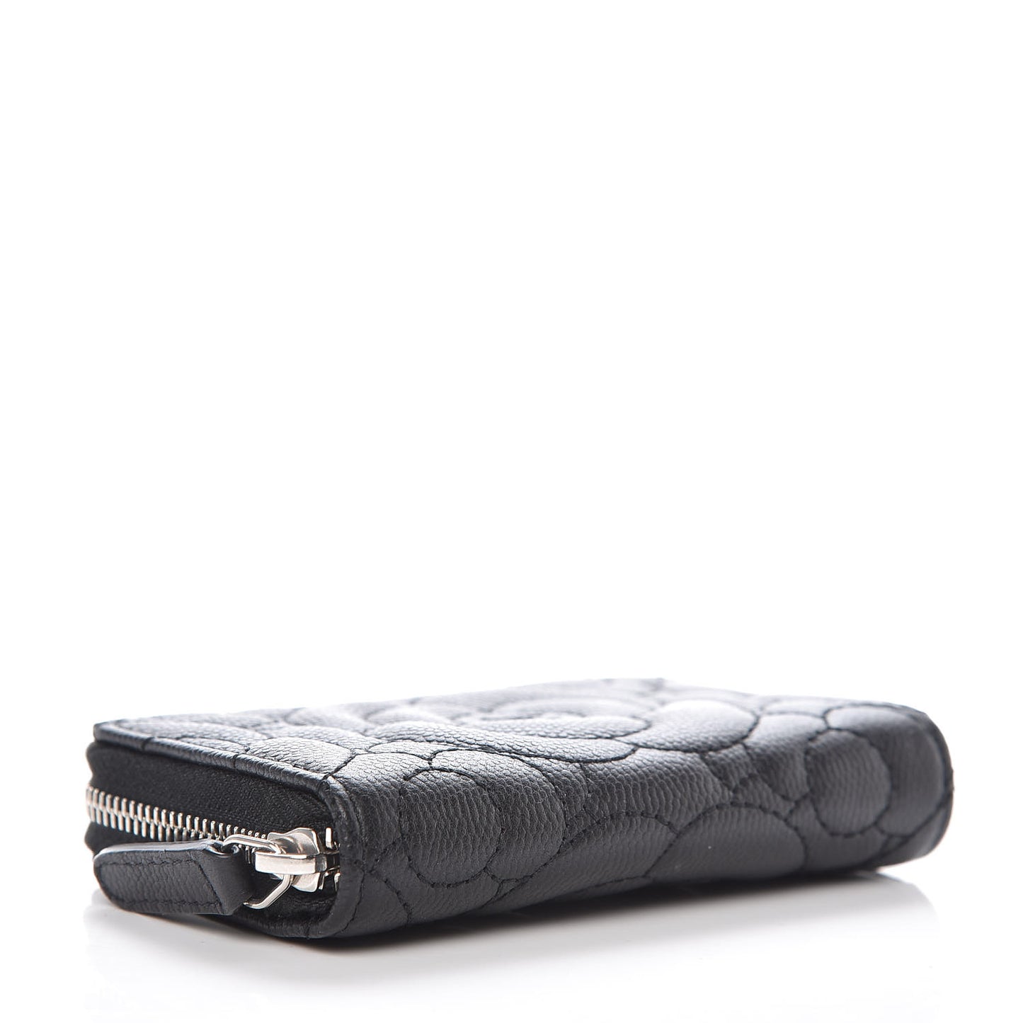 Caviar Camellia Embossed Zip Coin Purse Black