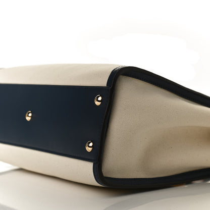 Fendi Canvas Crocodile Embossed Medium Peekaboo Iconic Satchel White Navy Red 10 of 13