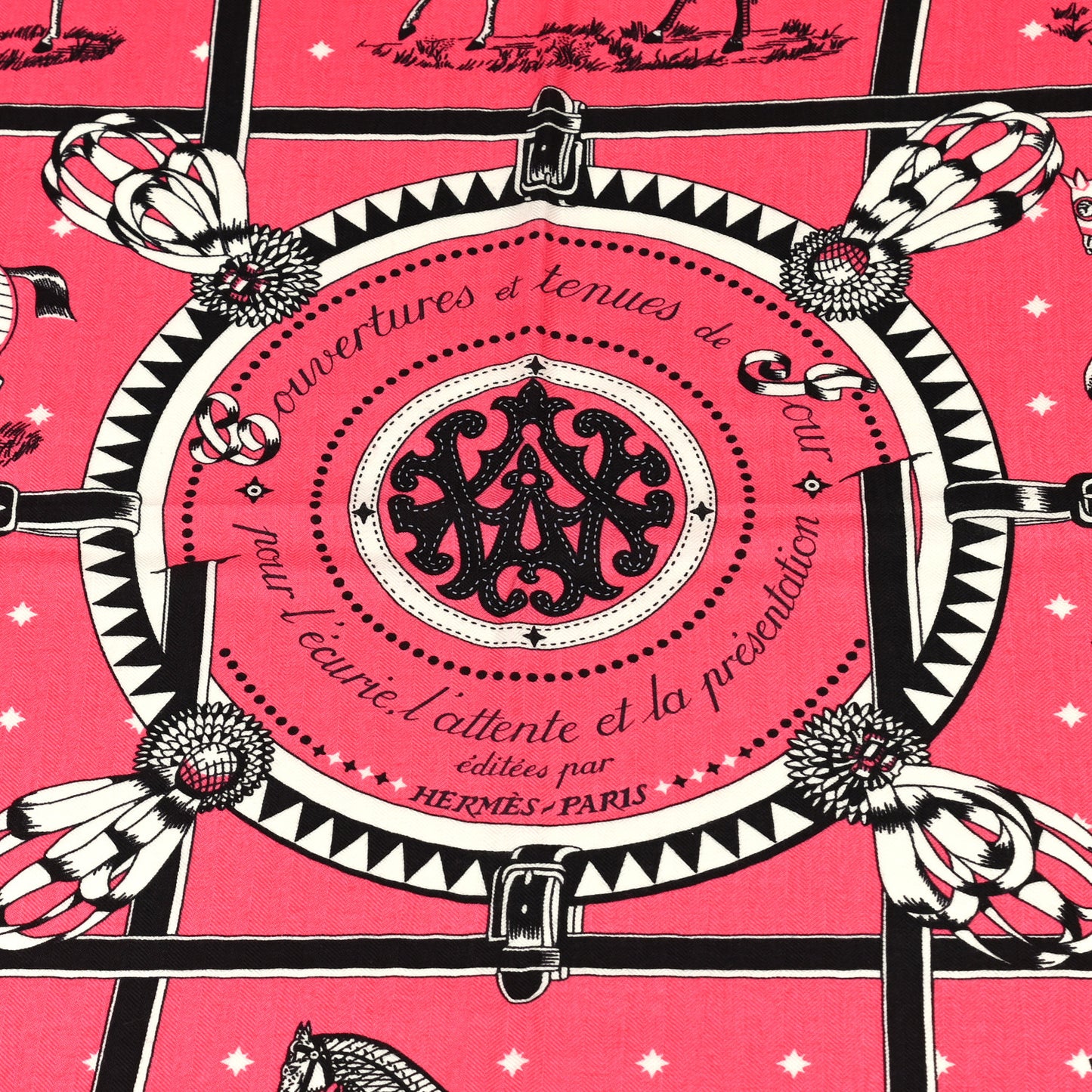 Cashmere Silk Couvertures Et Tenues de Jour Bandana Shawl 140 Rose Bonbon Black White