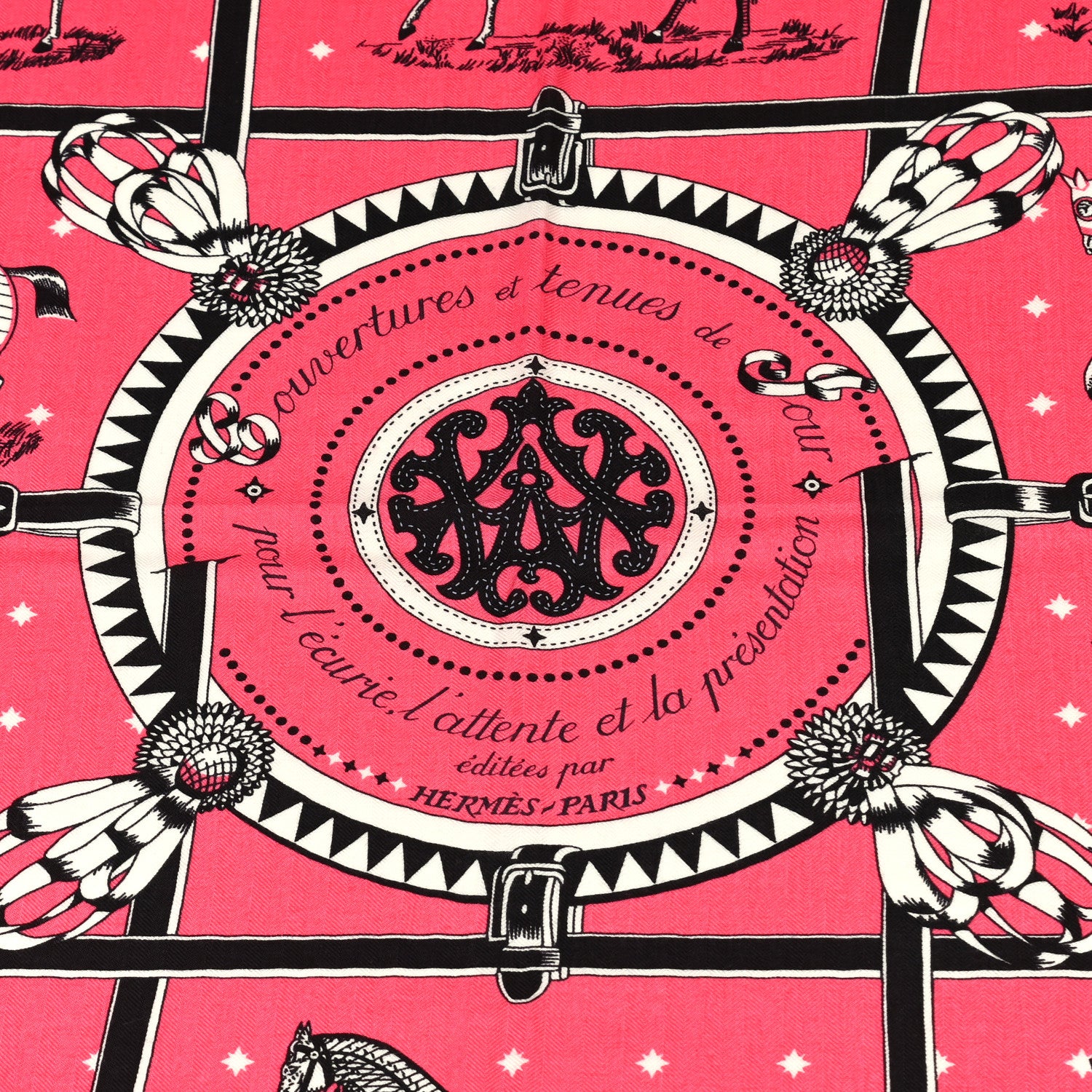 Hermes Cashmere Silk Couvertures Et Tenues de Jour Bandana Shawl 140 Rose Bonbon Black White 2 of 5