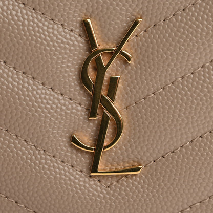 Saint Laurent Grain De Poudre Matelasse Chevron Monogram Zipped Card Case Dark Beige 8 of 9