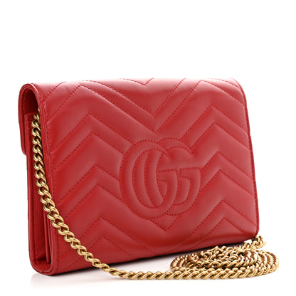 Gucci Calfskin Matelasse GG Marmont Chain Wallet Hibiscus Red 2 of 10