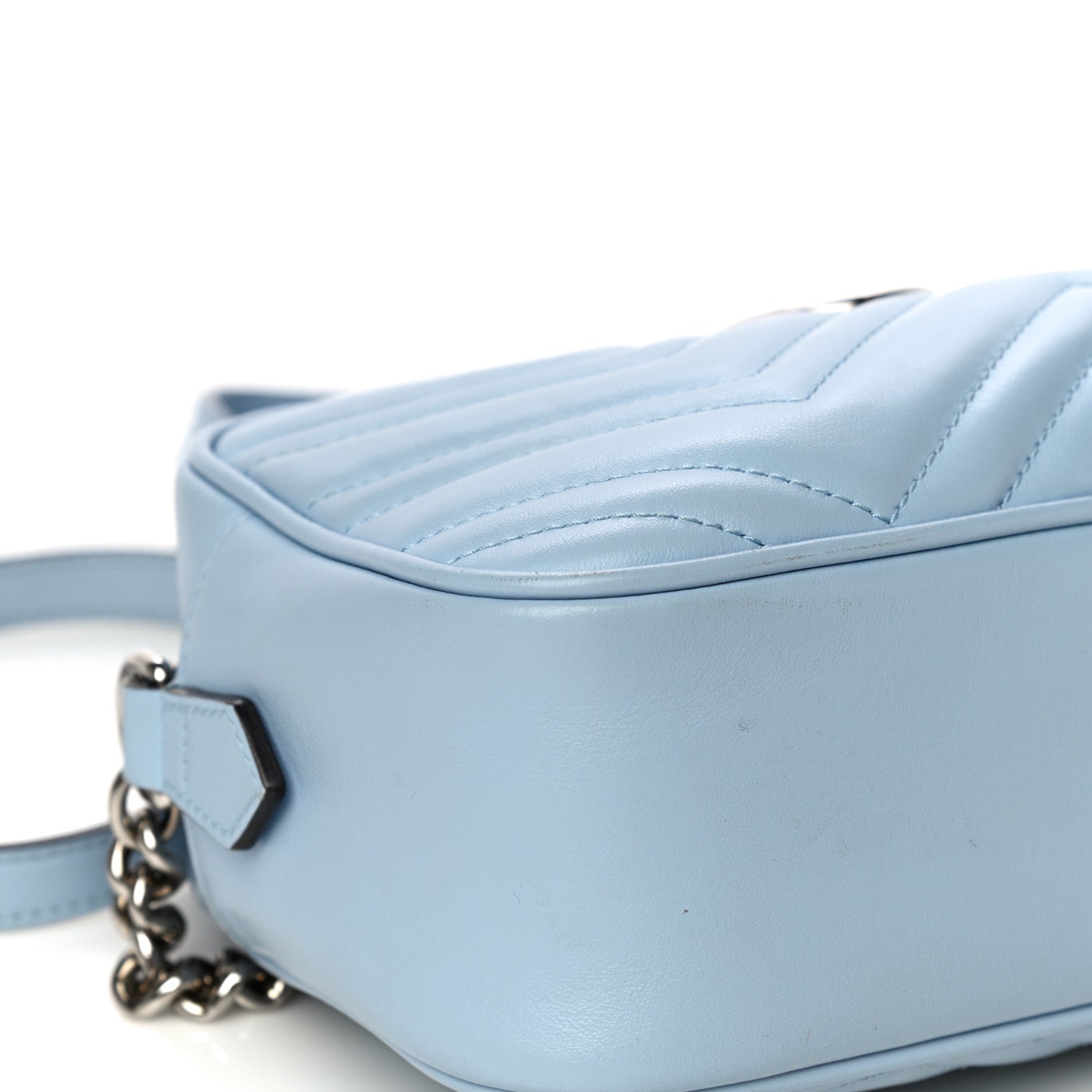 Gucci Calfskin Matelasse Small GG Marmont Chain Shoulder Bag Porcelain Light Blue 5 of 20