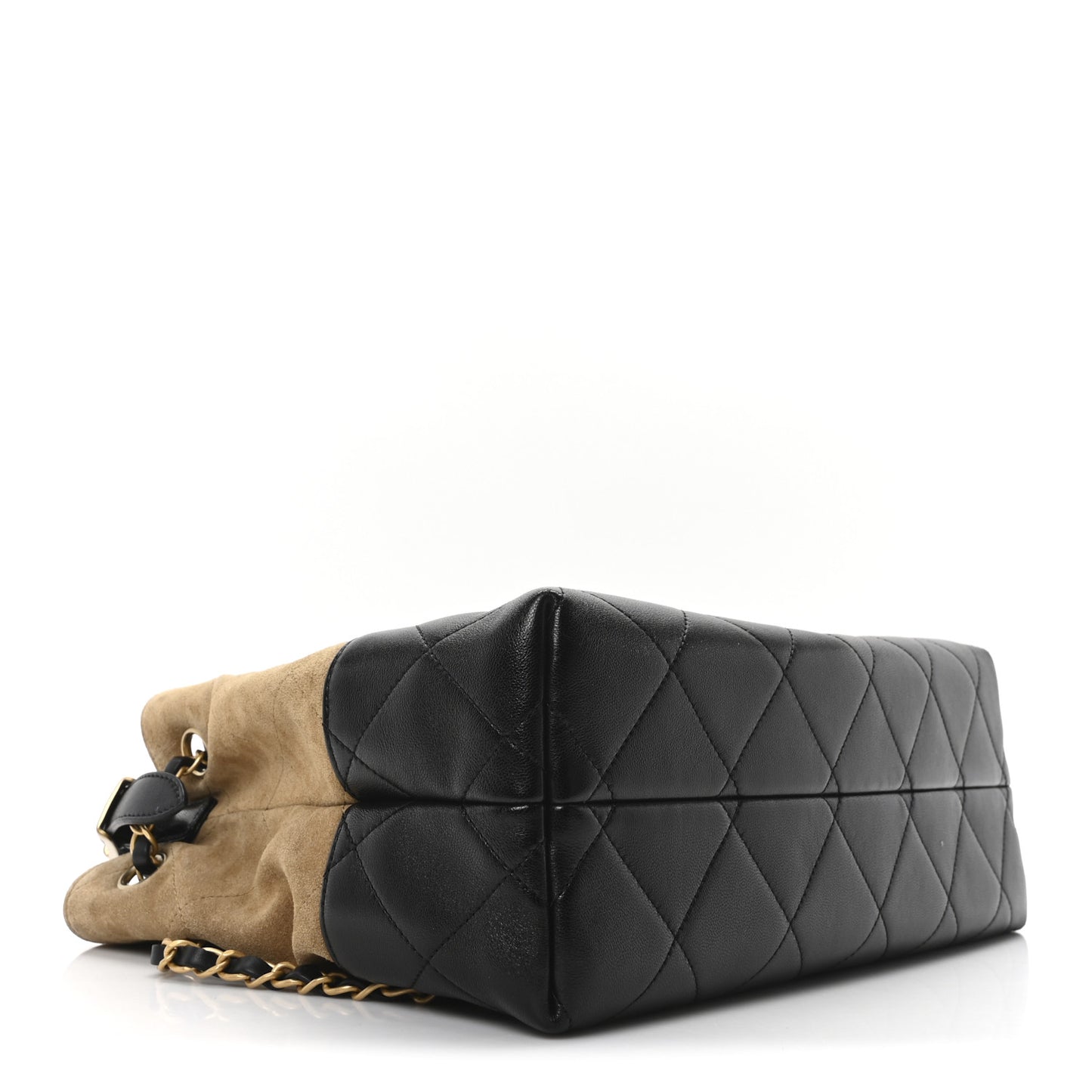 Suede Calfskin Shiny Lambskin Quilted Small Coco Base Shopping Bag Beige Black