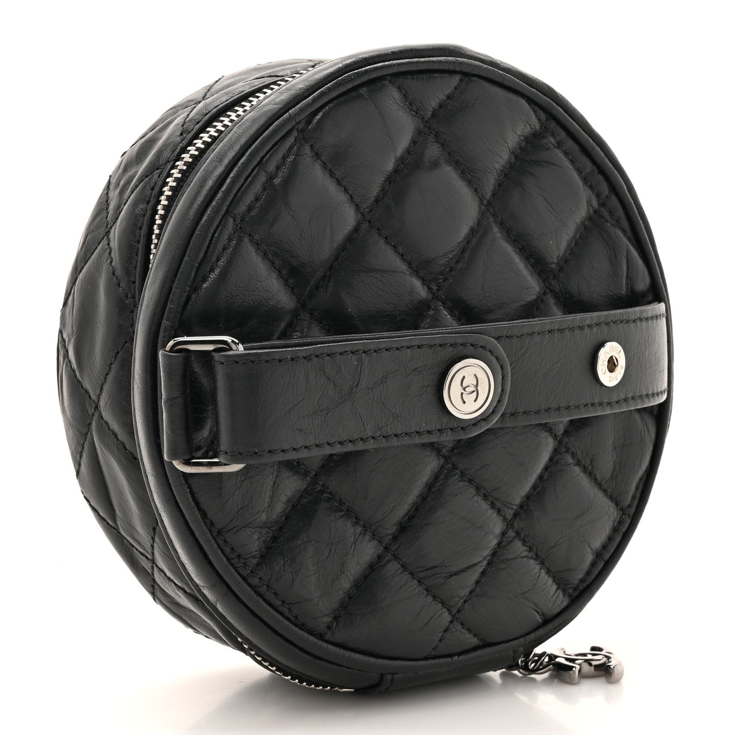 Aged Calfskin Quilted Belt Waist Bag  Black