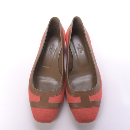 Hermes Linen Calfskin Infinitif Ballerina Flats 37 Orange Poppy Natural 6 of 10