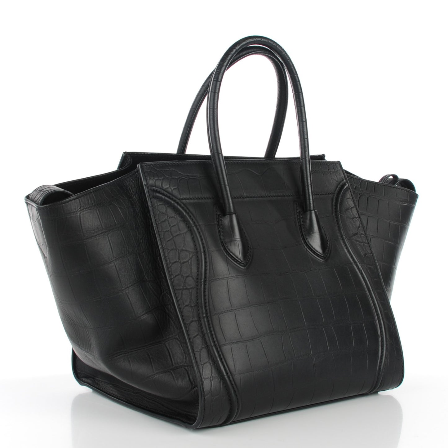 Crocodile Embossed Calfskin Medium Phantom Luggage Black