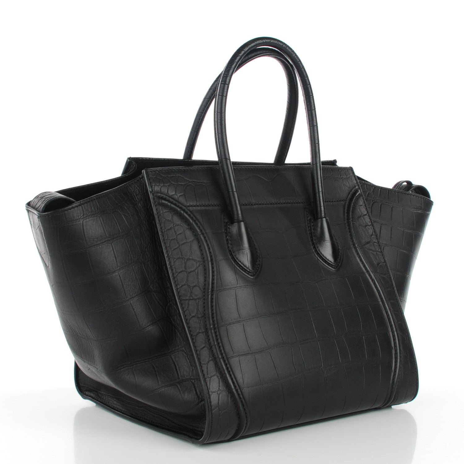 Celine Crocodile Embossed Calfskin Medium Phantom Luggage Black 3 of 7