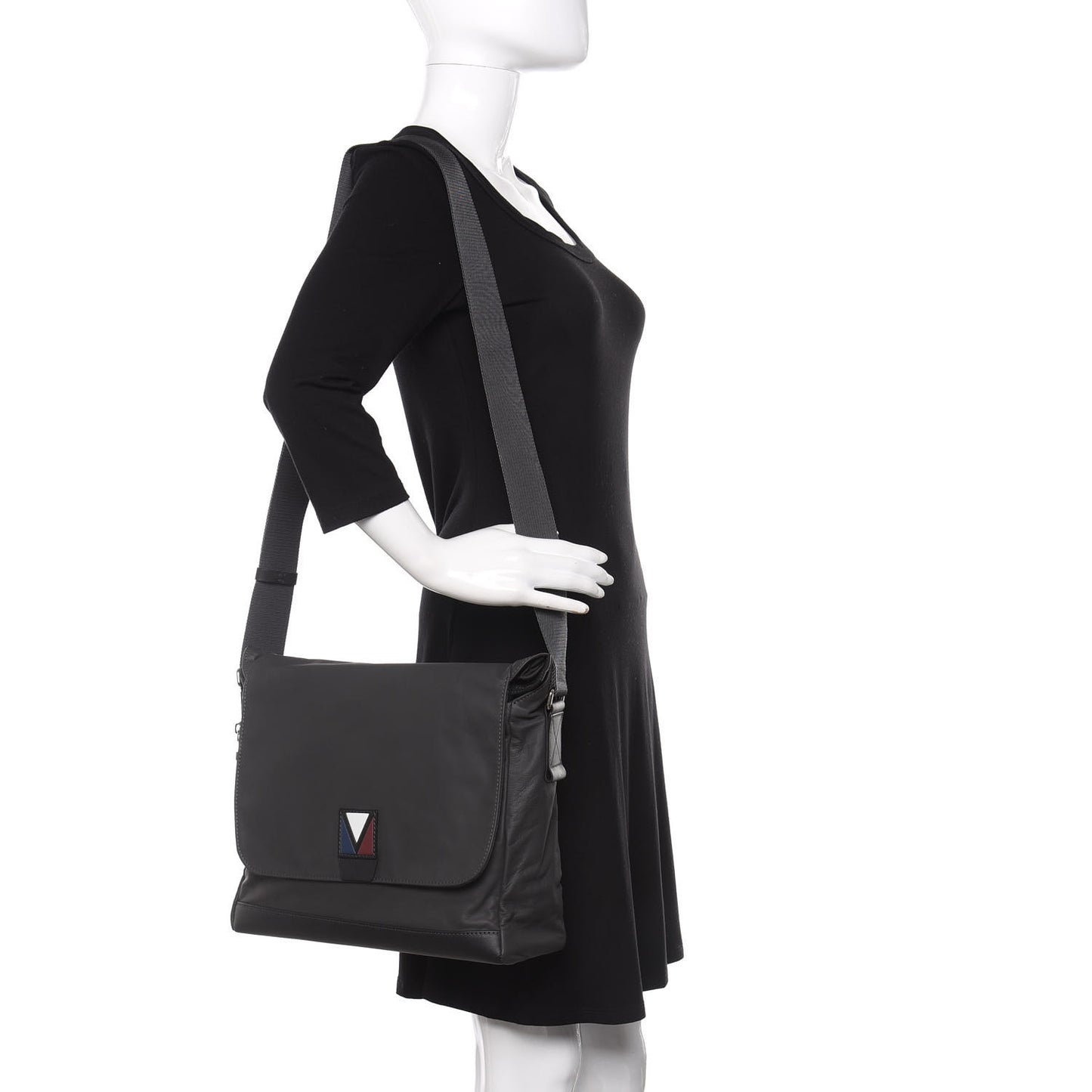 Calfskin V Line Crossbody Navy