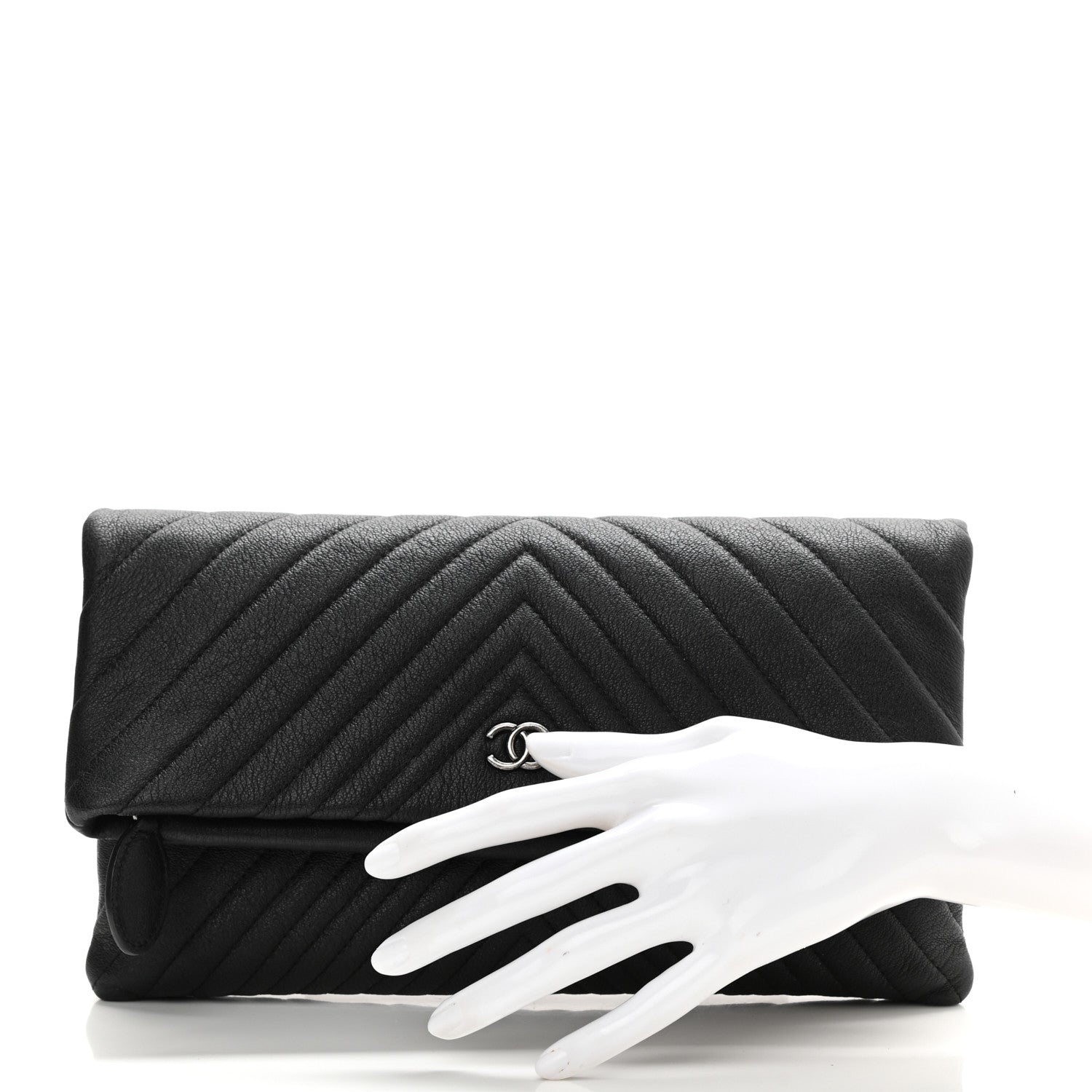 Chanel Calfskin Chevron CC Beauty Clutch Black 2 of 7
