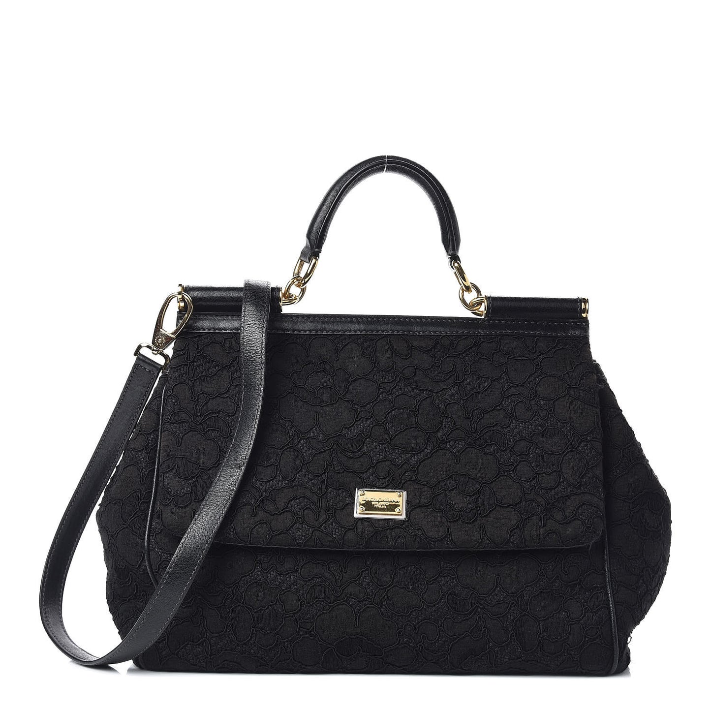 Calfskin Lace Large Miss Sicily Satchel Black