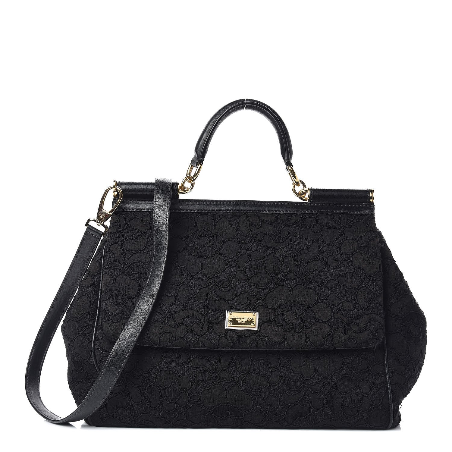 Dolce & Gabbana Calfskin Lace Large Miss Sicily Satchel Black 1 of 13