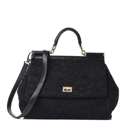 Dolce & Gabbana Calfskin Lace Large Miss Sicily Satchel Black 1 of 13