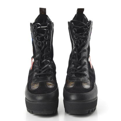 Louis Vuitton Suede Calfskin Monogram LV Black Heart Laureate Platform Desert Boots 39 Black 2 of 8