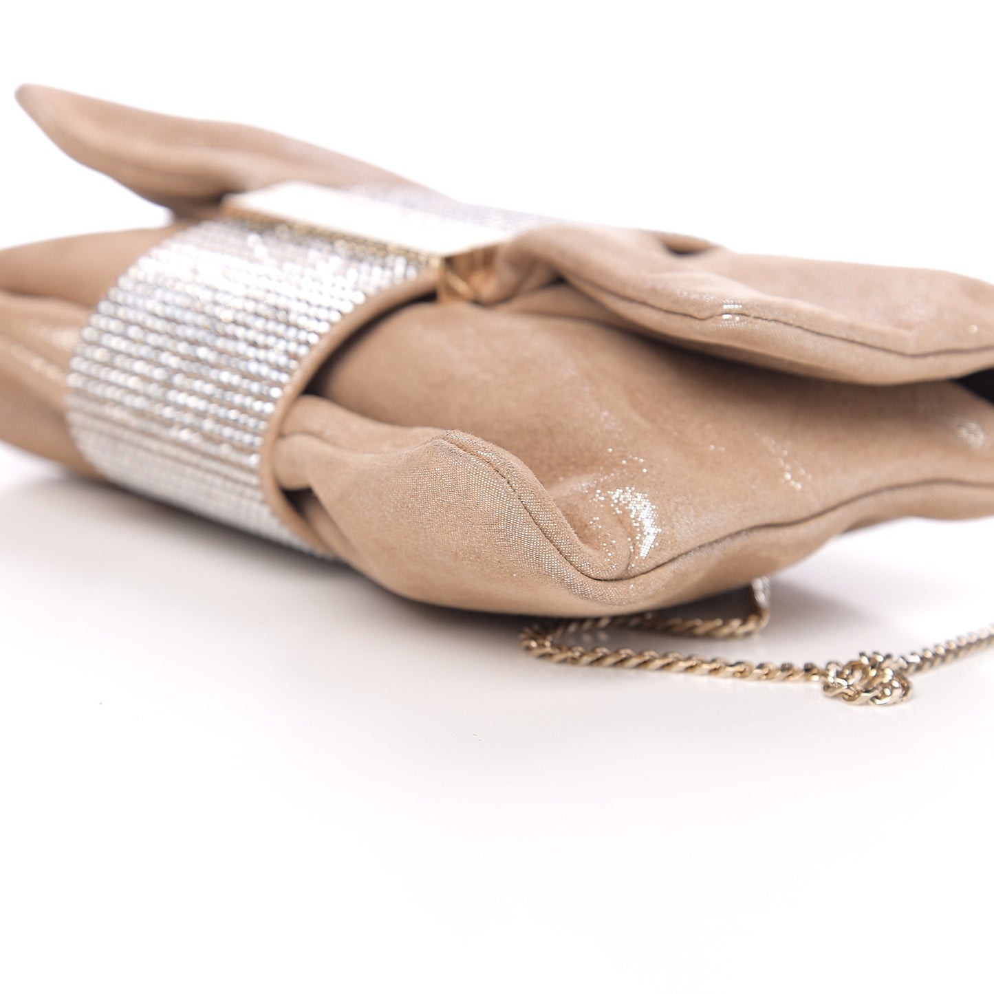 Shimmery Sheepskin Crystal Chandra Chain Clutch Powder Pink
