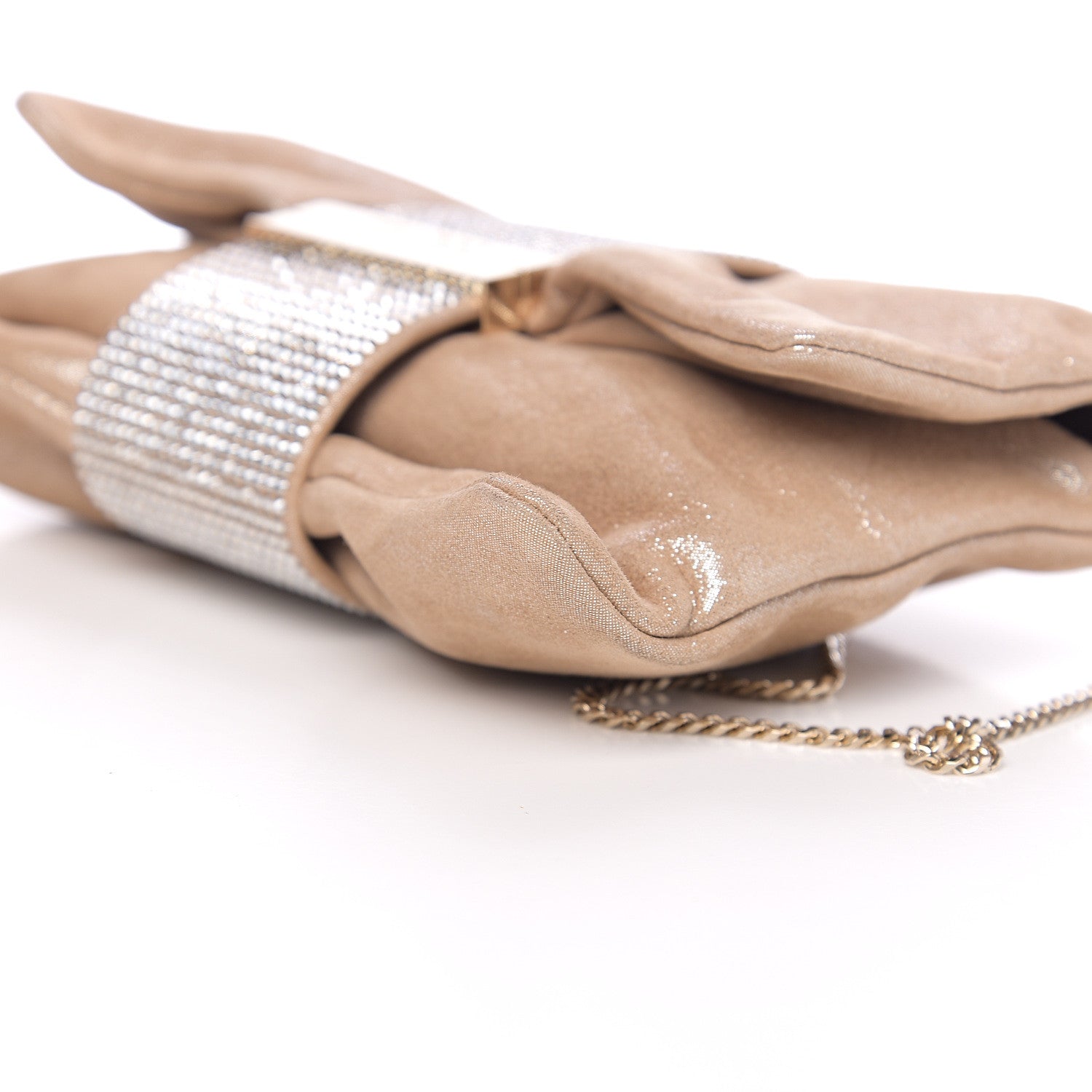 Jimmy Choo Shimmery Sheepskin Crystal Chandra Chain Clutch Powder Pink 8 of 8