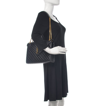 Saint Laurent Grain De Poudre Textured Mixed Matelasse Large Triquilt Monogram Satchel Black 2 of 9