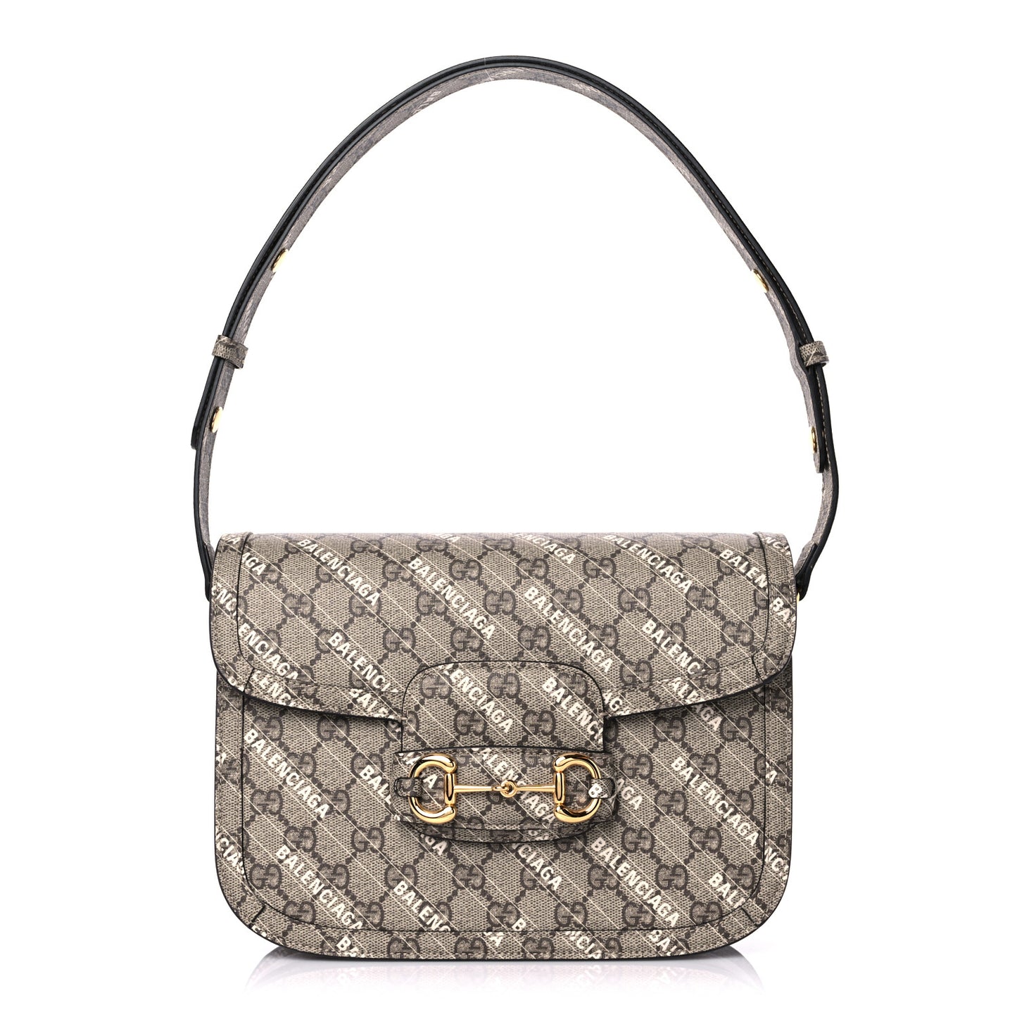 X BALENCIAGA GG Supreme Monogram Logo Print Horsebit 1955 Shoulder Bag Beige Ebony