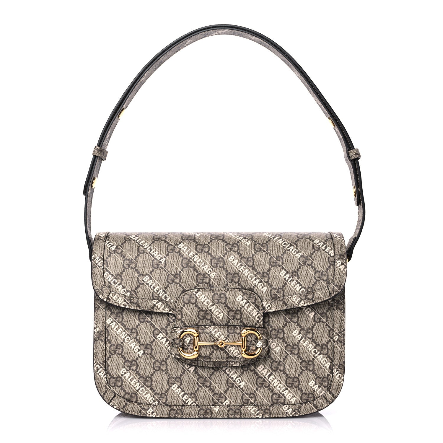 Gucci X BALENCIAGA GG Supreme Monogram Logo Print Horsebit 1955 Shoulder Bag Beige Ebony 1 of 10