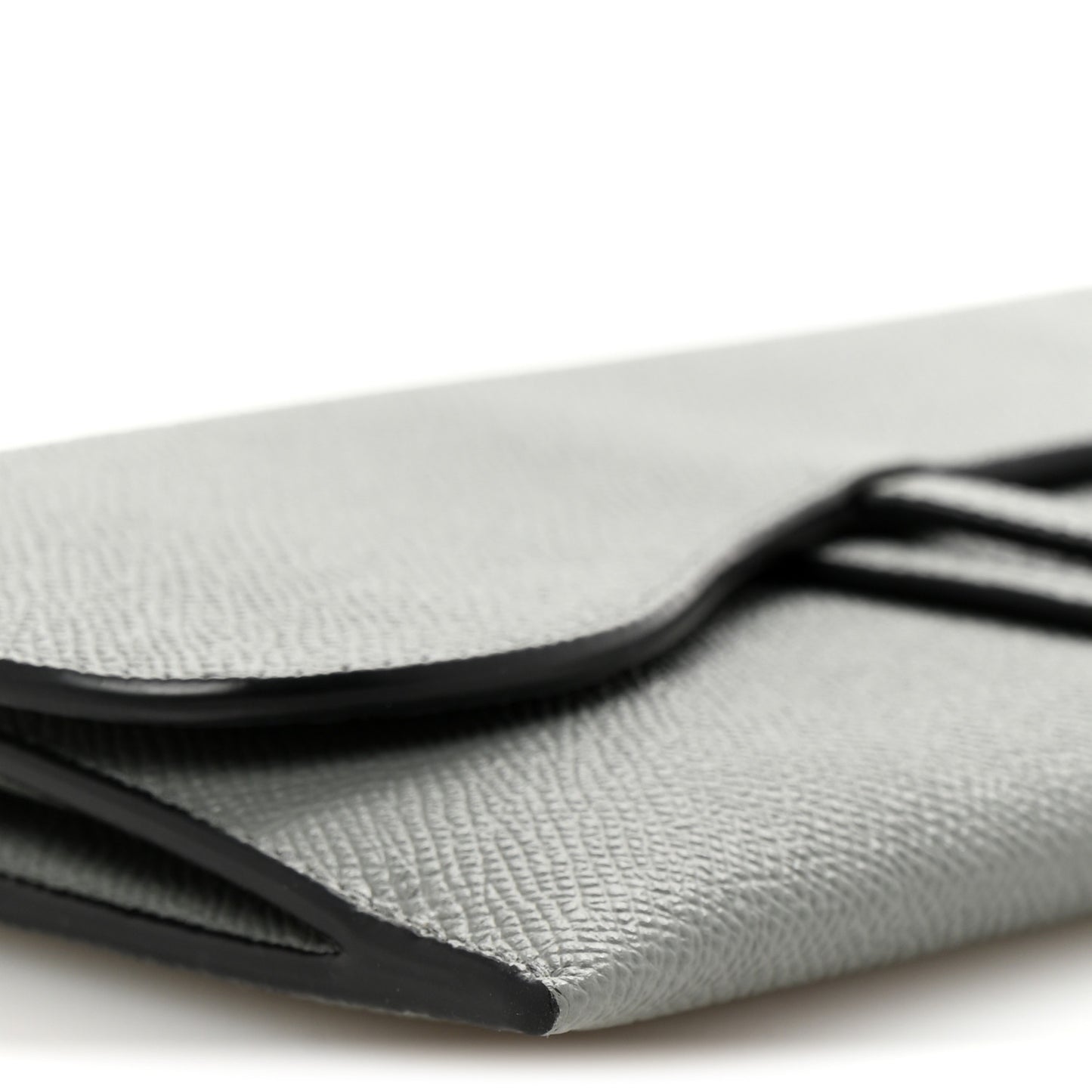 Grained Calfskin Saddle Chain Wallet Pouch Grey Stone