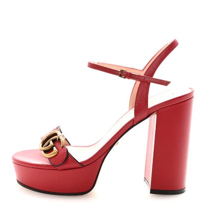 Gucci Calfskin GG Marmont Ankle Wrap 30/115mm Platform Sandals 38 Hibiscus Red 1 of 8