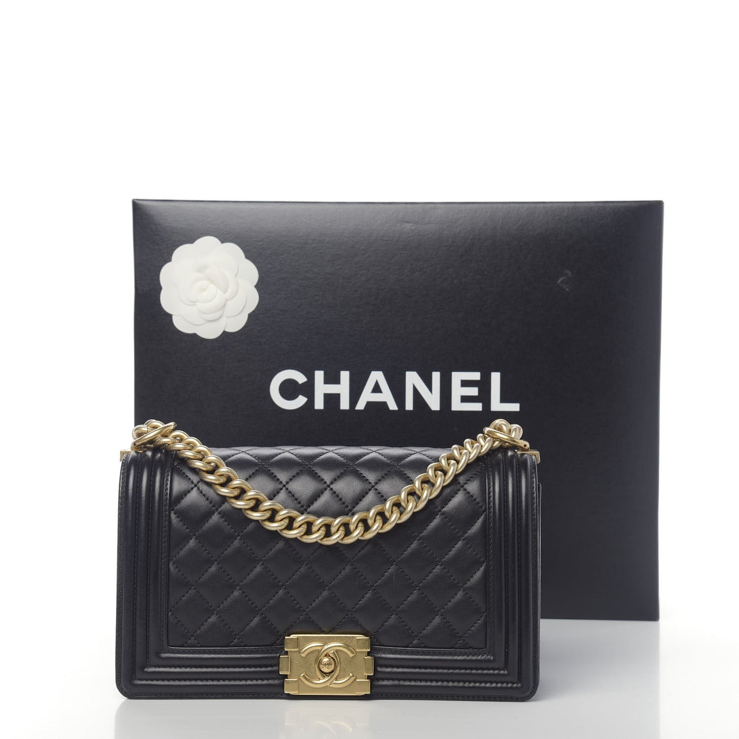 Lambskin Quilted Medium Boy Flap Black