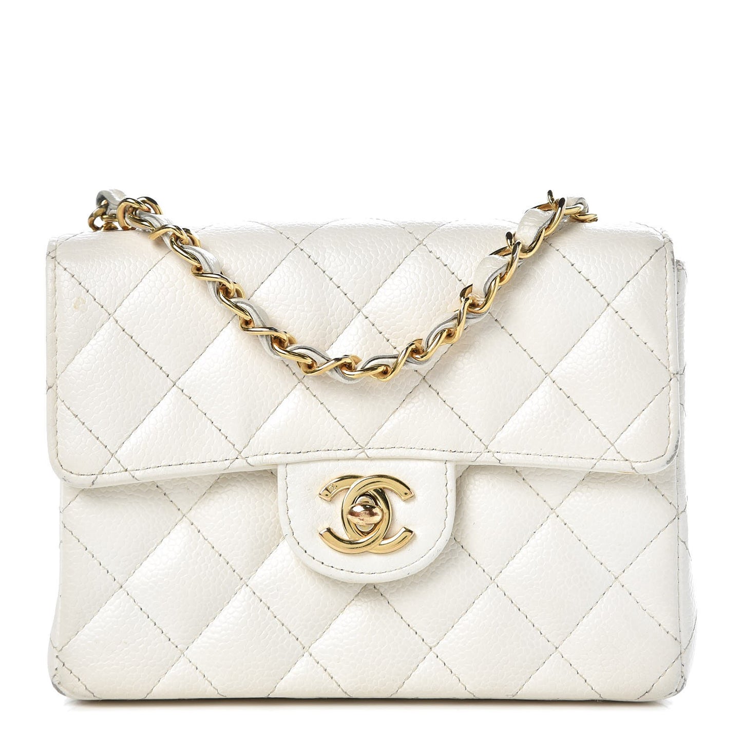 Caviar Quilted Mini Square Flap White