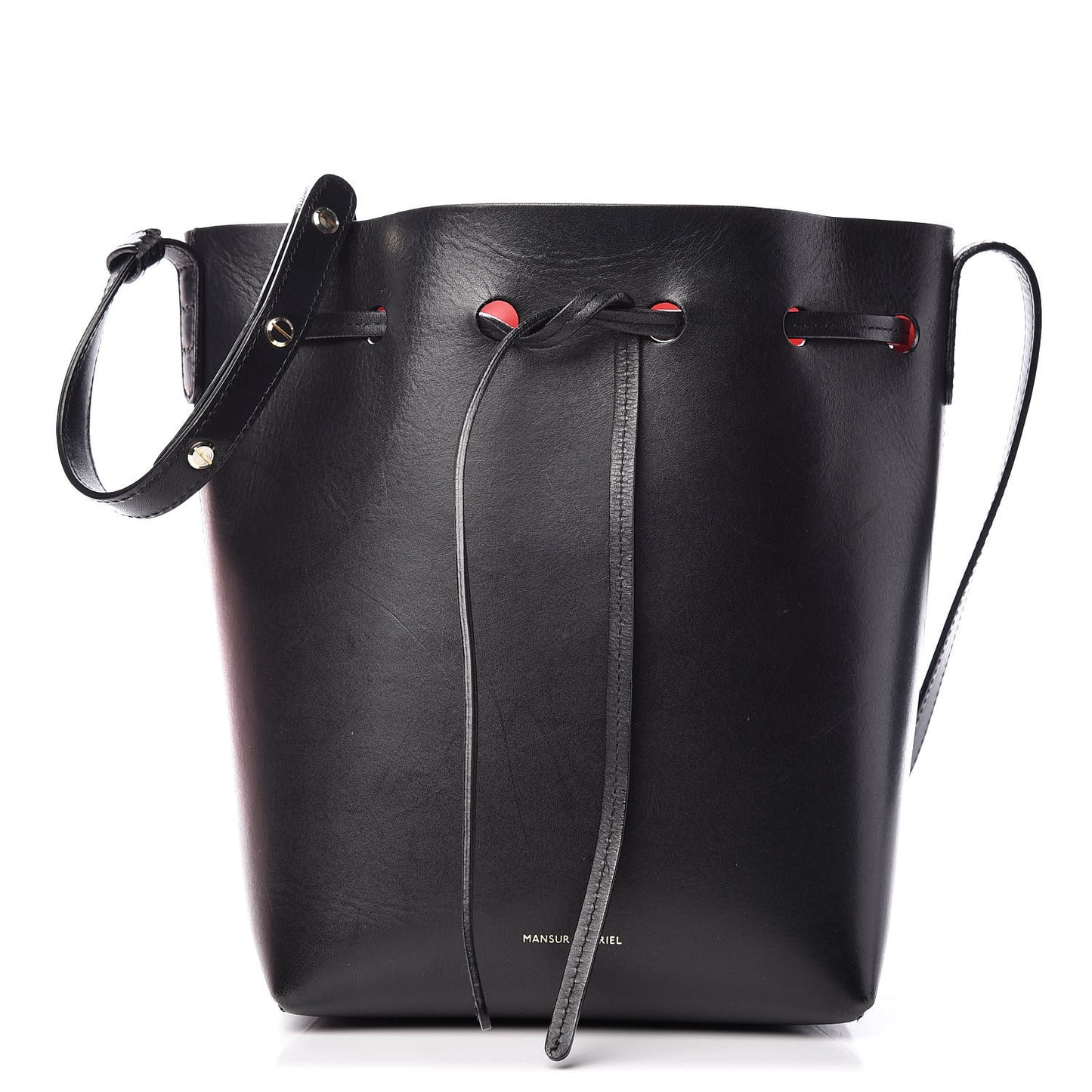 Vegetable Tanned Calfskin Mini Bucket Bag Black Flamma