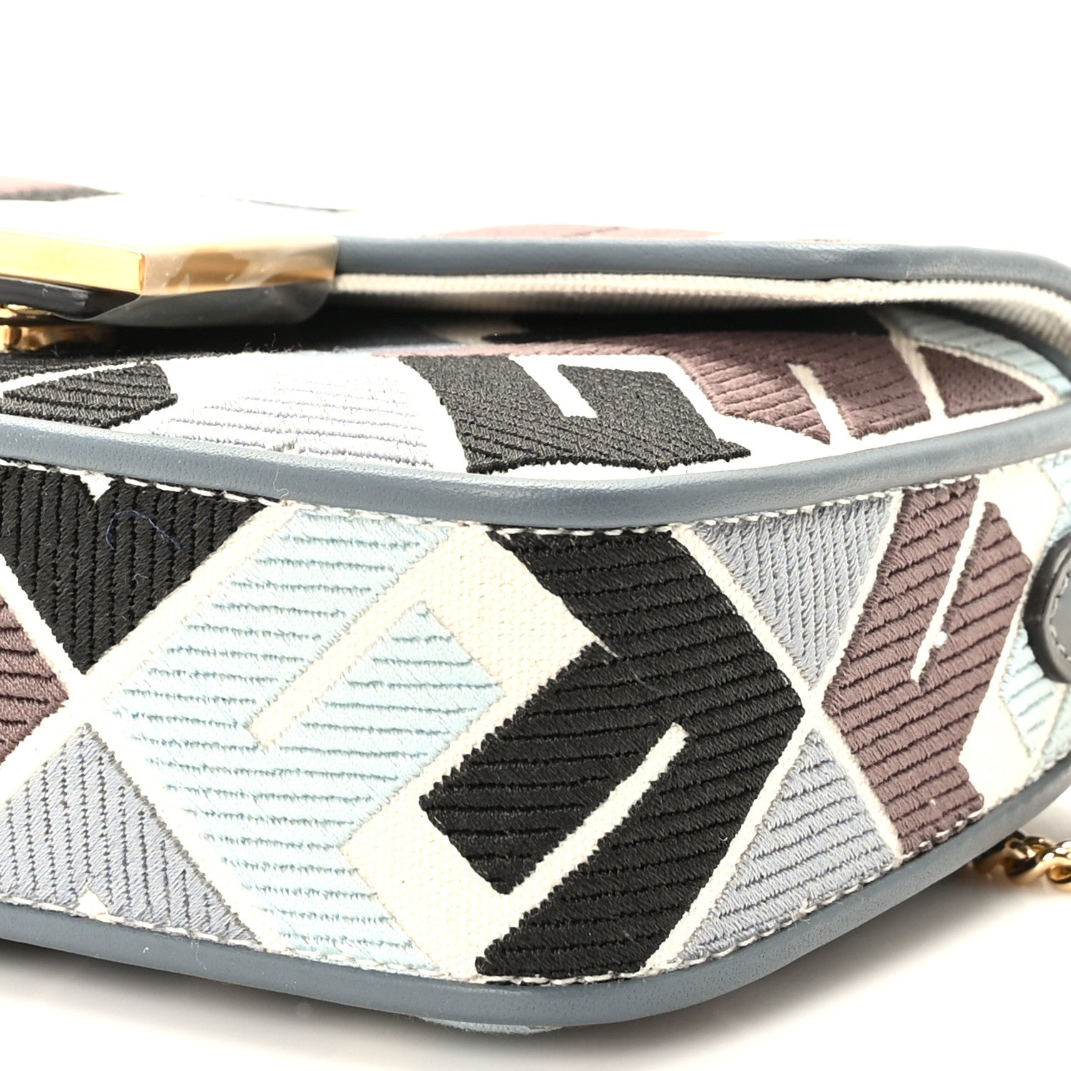 Fendi Canvas Vitello Seta FF Multicolor Embroidered Mini Baguette Multicolor Anice Tortora 9 of 9