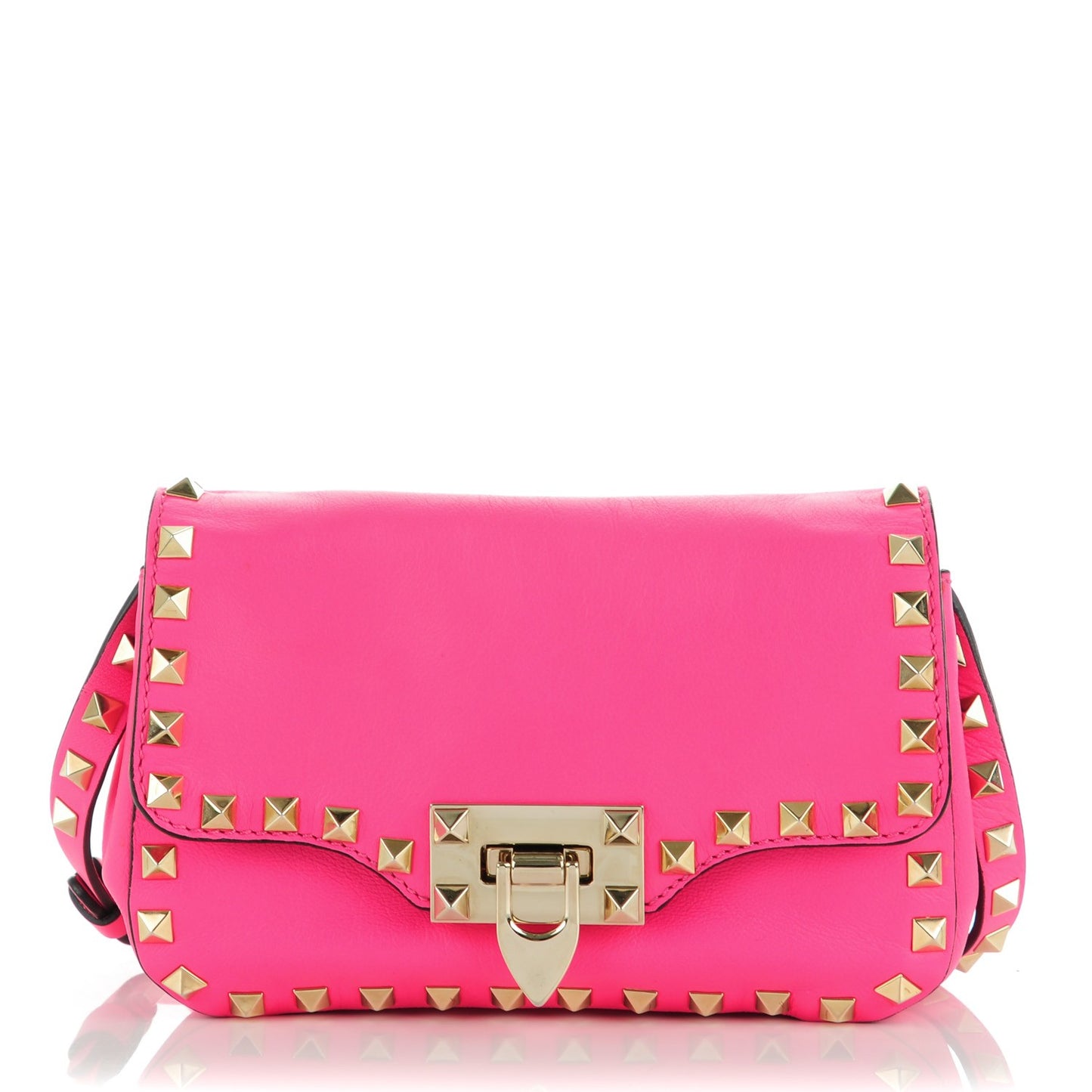 Vitello Mini Rockstud Flap Saddle Crossbody Bag Fuxia Fluo