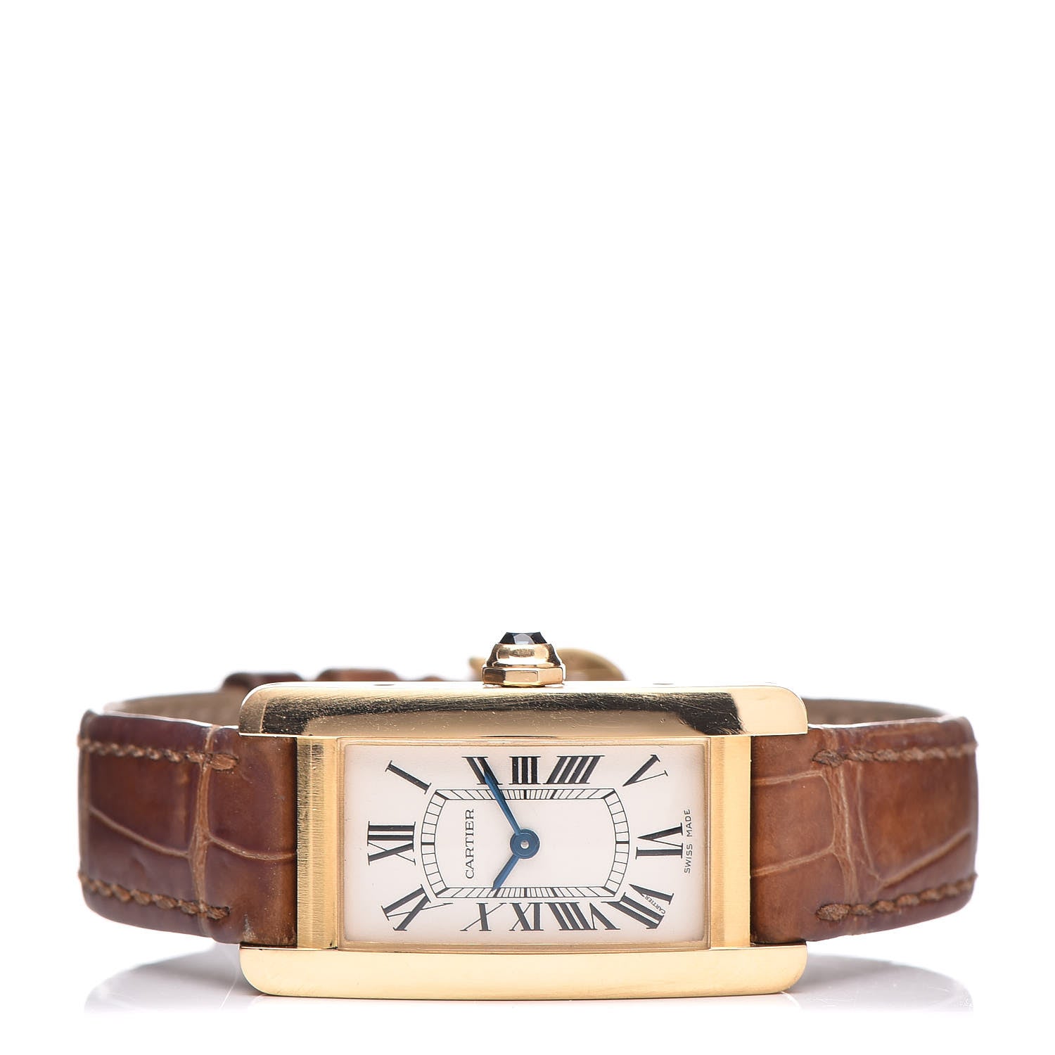 Cartier 18K Yellow Gold Alligator 19mm Tank Americaine Quartz Watch Brown 3 of 8