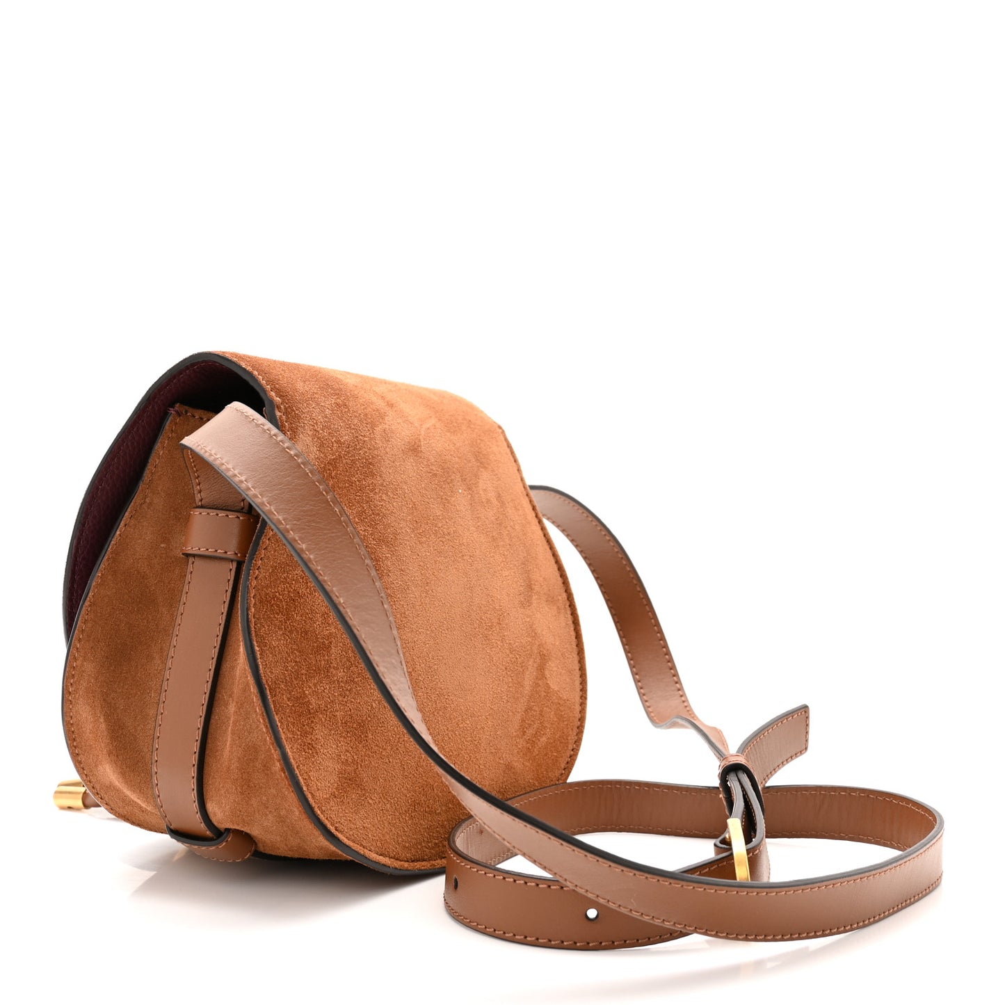 Suede Calfskin Mini Marcie Round Crossbody Bag Tan