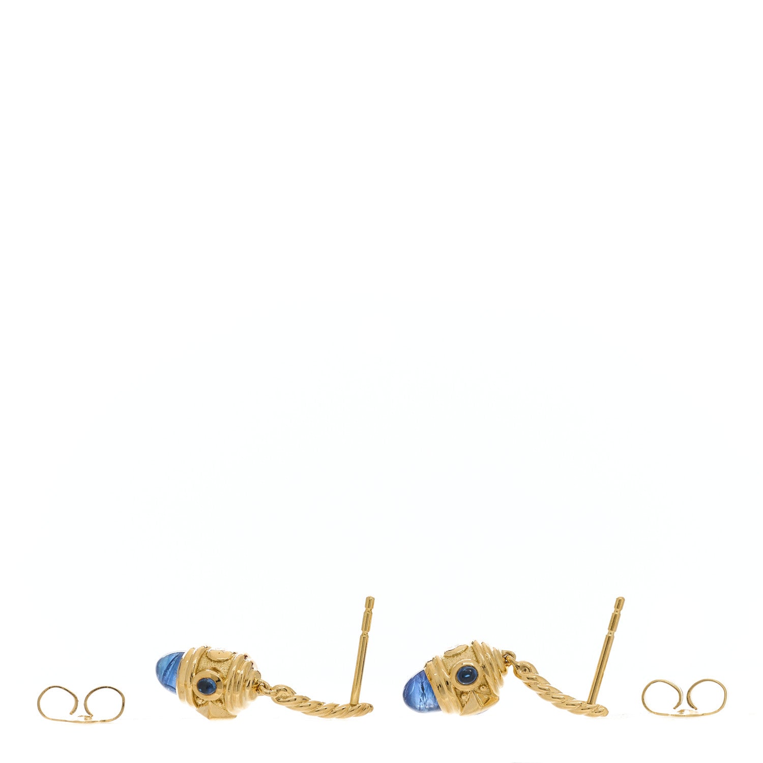 David Yurman 18K Yellow Gold Blue Sapphire Renaissance Drop Earrings 3 of 4