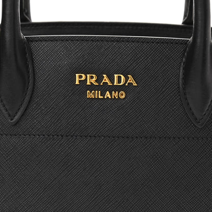 Prada Saffiano City Calfskin Small Bibliotheque Top Handle Black White 8 of 10