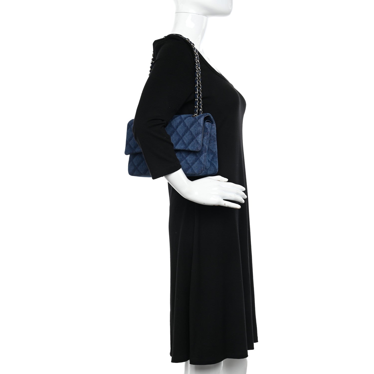 Chanel Printed Denim Quilted Medium Double Flap Dark Blue 2 of 10