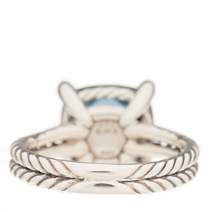 David Yurman Sterling Silver Diamond Hampton Blue Topaz 11mm Chatelaine Ring 54 7 3 of 4