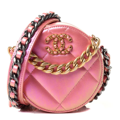 Chanel Iridescent Calfskin Quilted Chanel 19 Round Clutch With Chain Pink 1 of 4