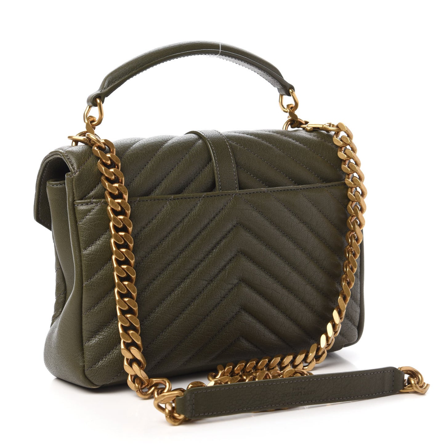 Sheepskin Matelasse Chevron Monogram Medium College Bag Military Green