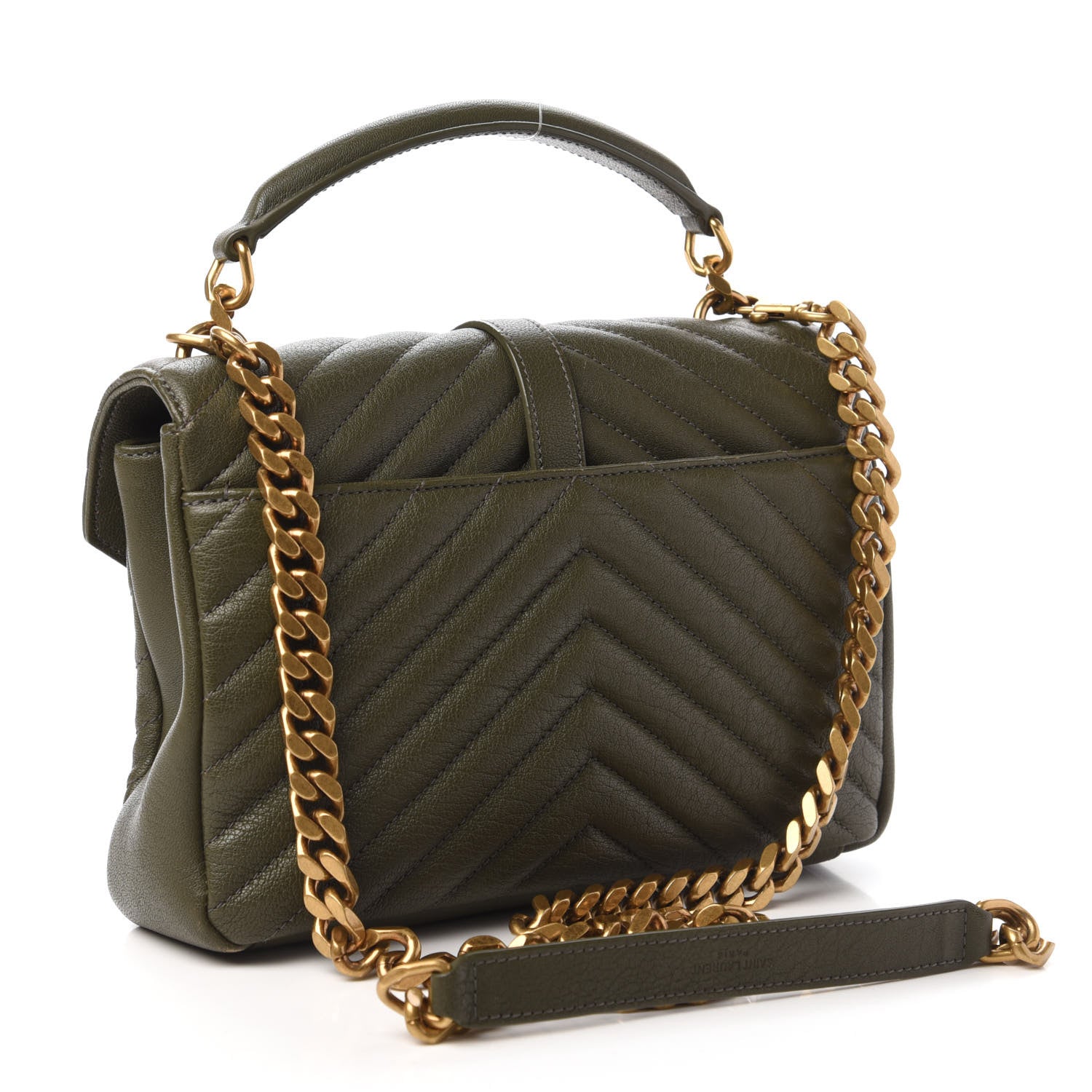 Saint Laurent Sheepskin Matelasse Chevron Monogram Medium College Bag Military Green 3 of 9