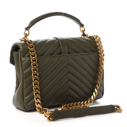 Saint Laurent Sheepskin Matelasse Chevron Monogram Medium College Bag Military Green 3 of 9