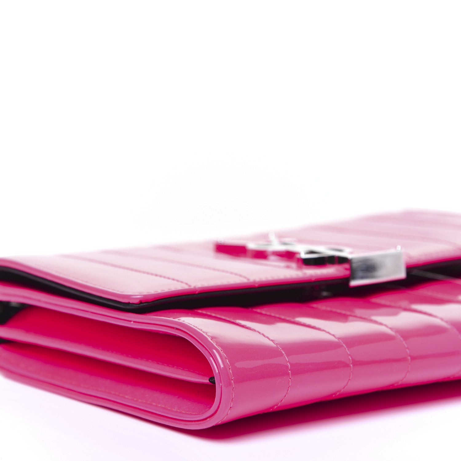 Saint Laurent Patent Calfskin Matelasse Monogram Vicky Chain Wallet Pink 6 of 10