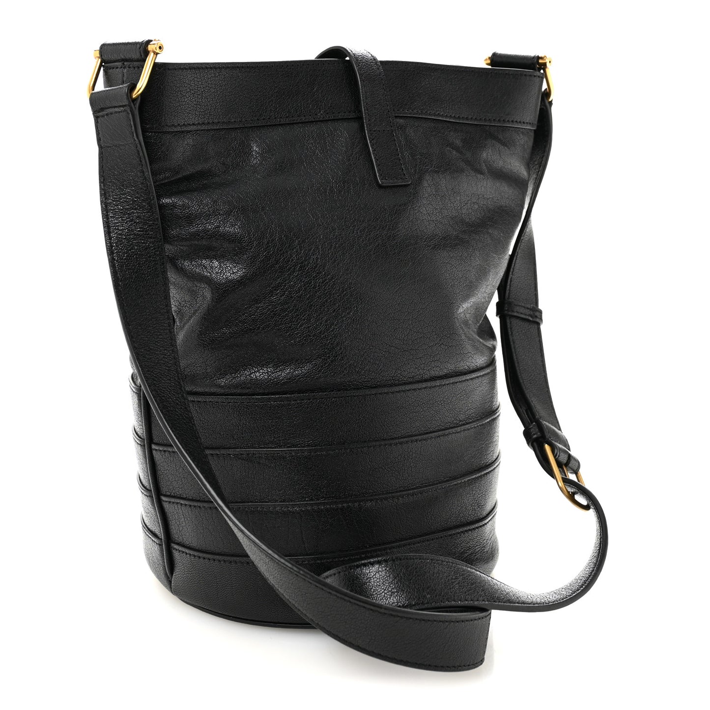Lambskin Seau Fermoir Bucket Bag Black