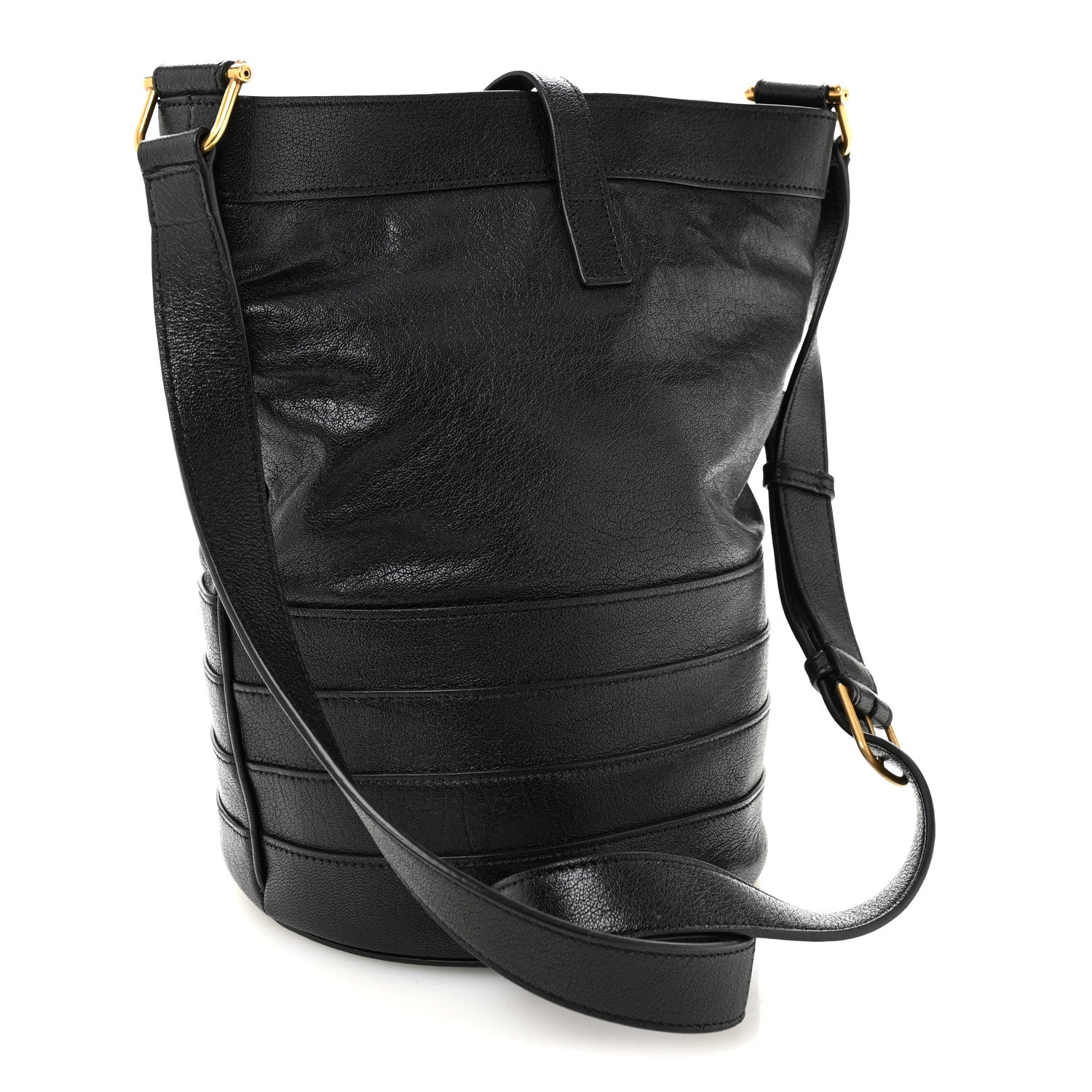 Saint Laurent Lambskin Seau Fermoir Bucket Bag Black 3 of 10
