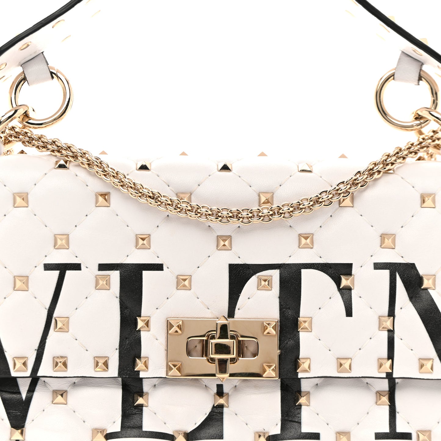 Lambskin VLTN Print Medium Rockstud Spike Shoulder Bag Optic White Black