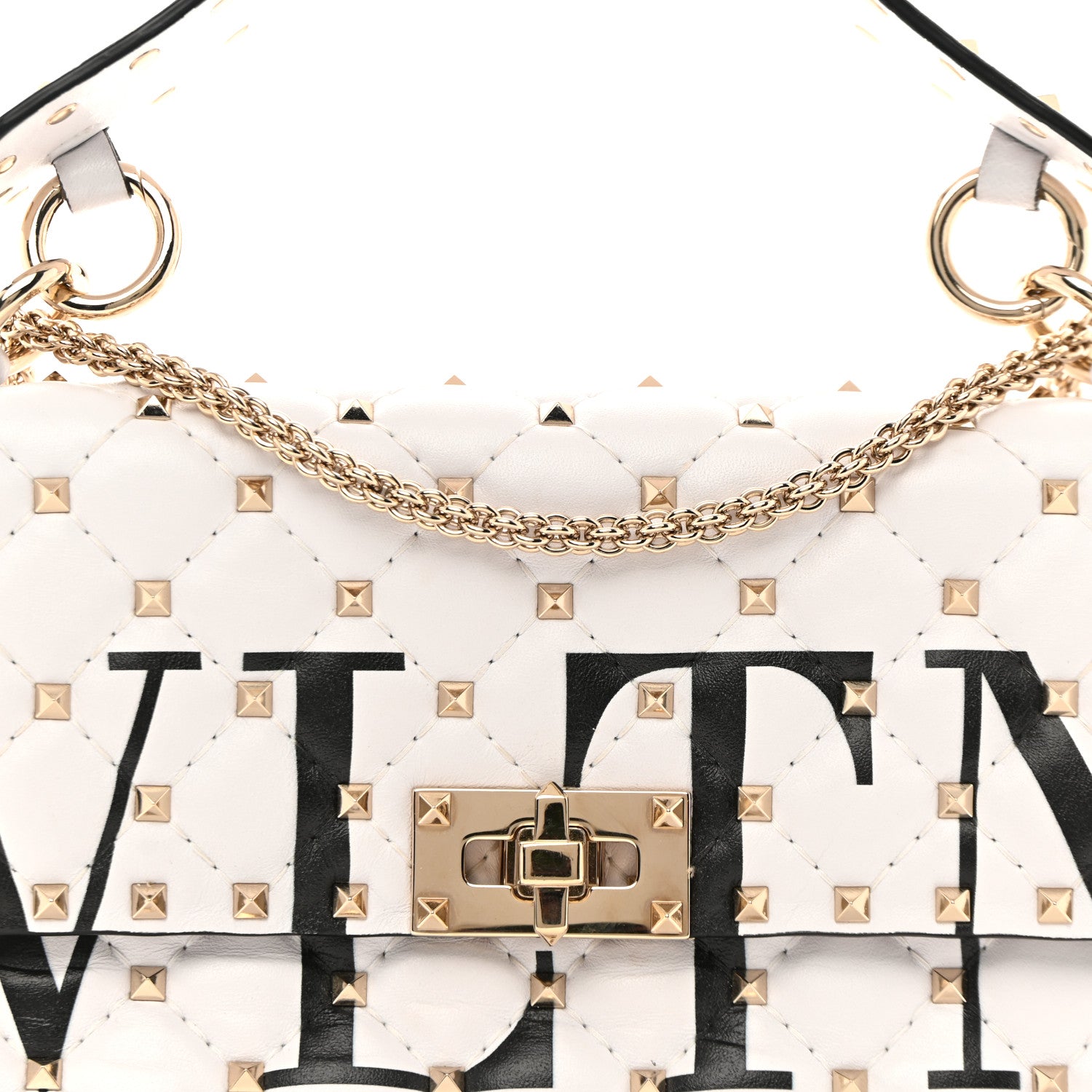 Valentino Garavani Lambskin VLTN Print Medium Rockstud Spike Shoulder Bag Optic White Black 6 of 9