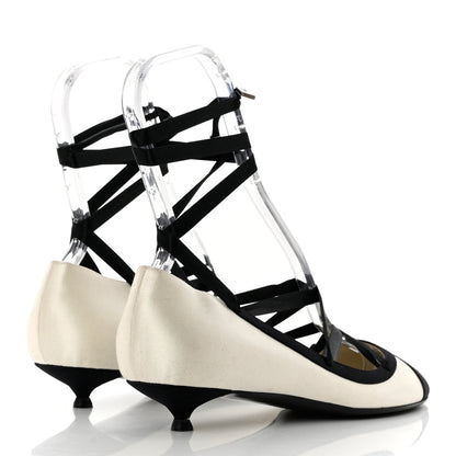 Chanel Fabric Cap Toe CC Ballerina Ankle Wrap Pumps 40 White Black 4 of 7