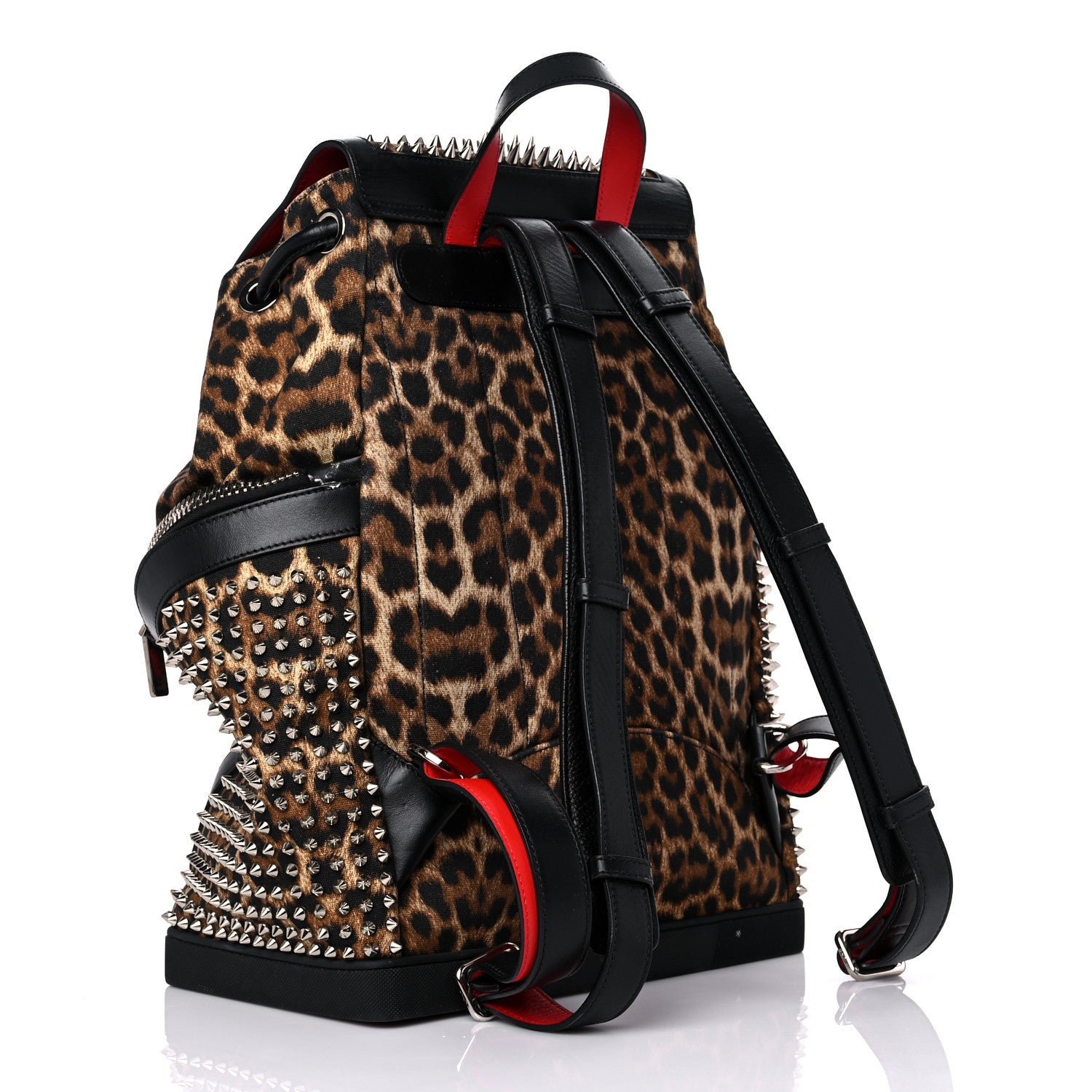 Christian Louboutin Canvas Leopard Print Spiked Explorafunk Backpack Brown 2 of 17