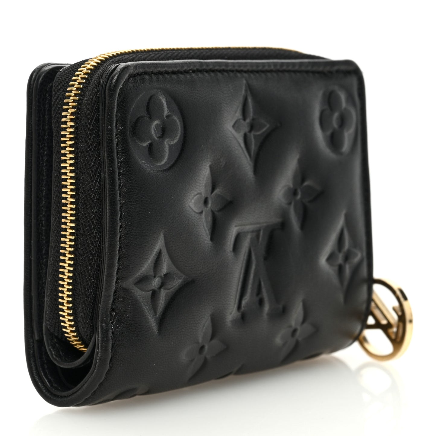 Lambskin Embossed Monogram Lou Coussin Wallet Black