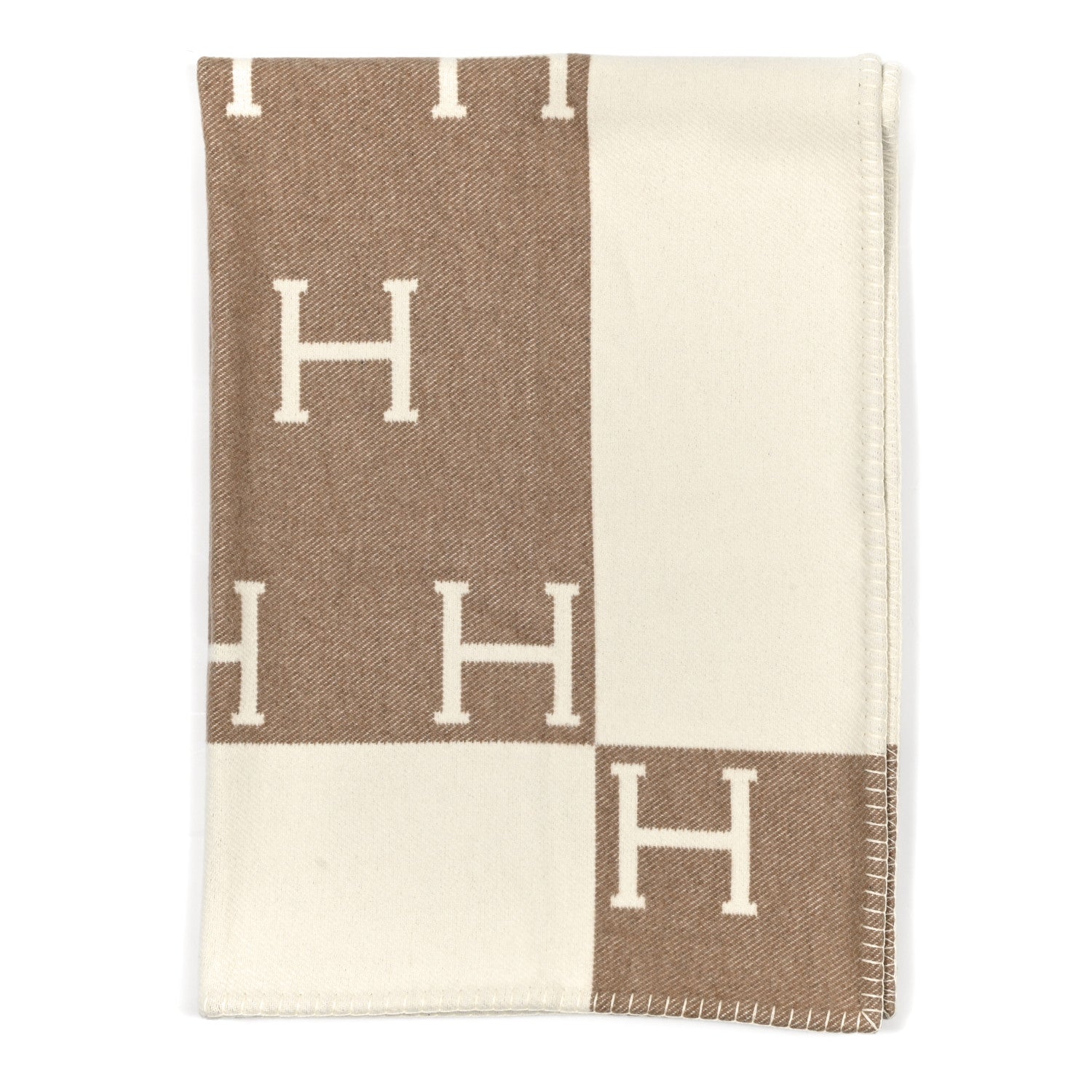 Hermes Wool Cashmere Avalon Baby Blanket Noisette Moyen White 1 of 3