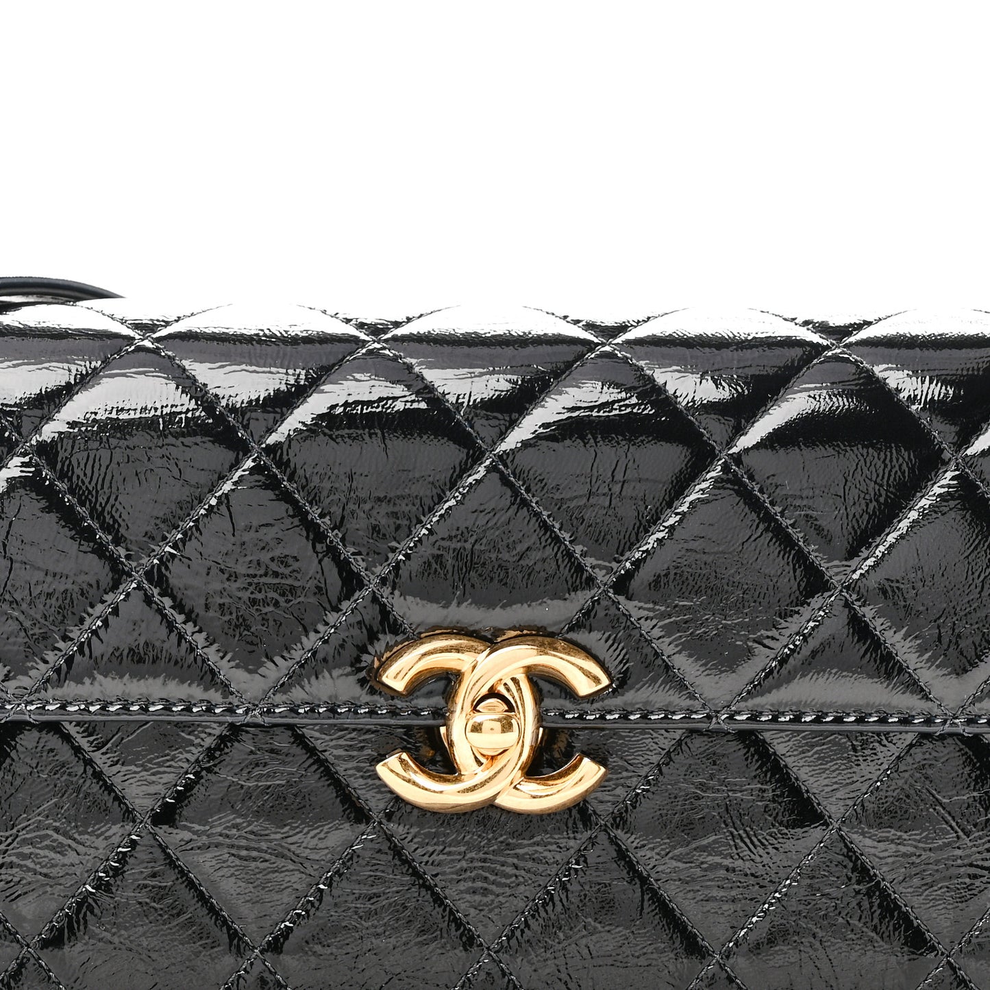 Patent Lambskin Quilted East West Flap Shoulder Bag Black